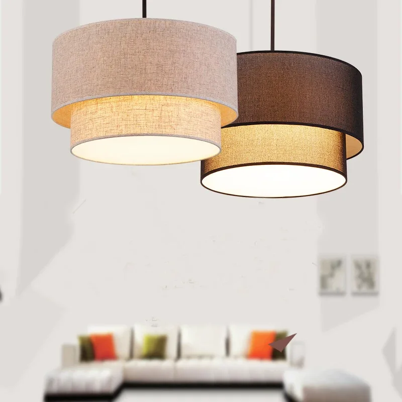 Nordic American Style Modern Simple Double Layer Creative Linen Chandelier for Dining, Living, Bedroom, Study Room