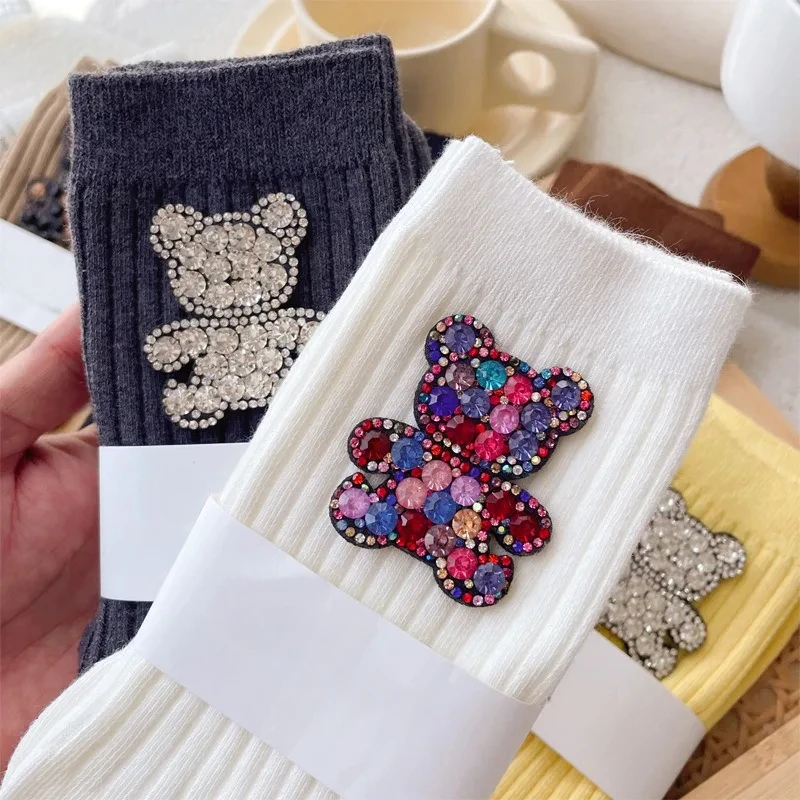 

Diamond Cartoon Bear Decorative Socks, Fashionable Diamond Sparkling Women's Socks, Comfortable And Breathable Christmas Socks