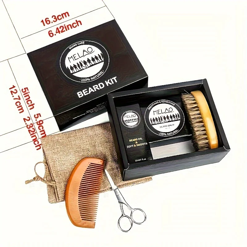 Beard Kit for Men, Grooming & Trimming Tool Complete Set with Beard Care Oil, Balm, Brush, Comb, Scissors & Storage Bag