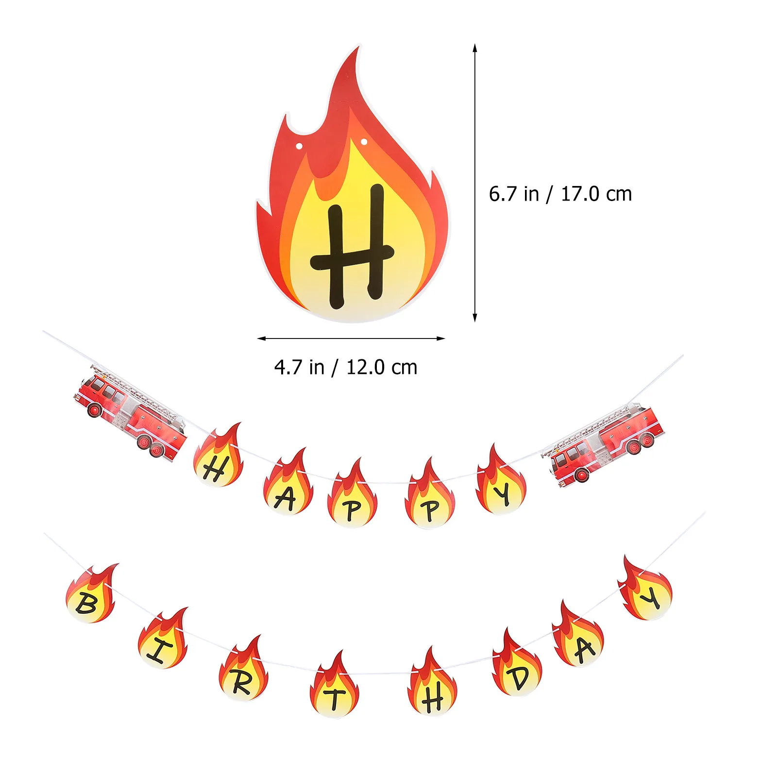 1Set Fire Engine Birthday Banner Paper Bunting Party Decoration for Birthday Party Fire Truck Theme Festive Door Window Decor