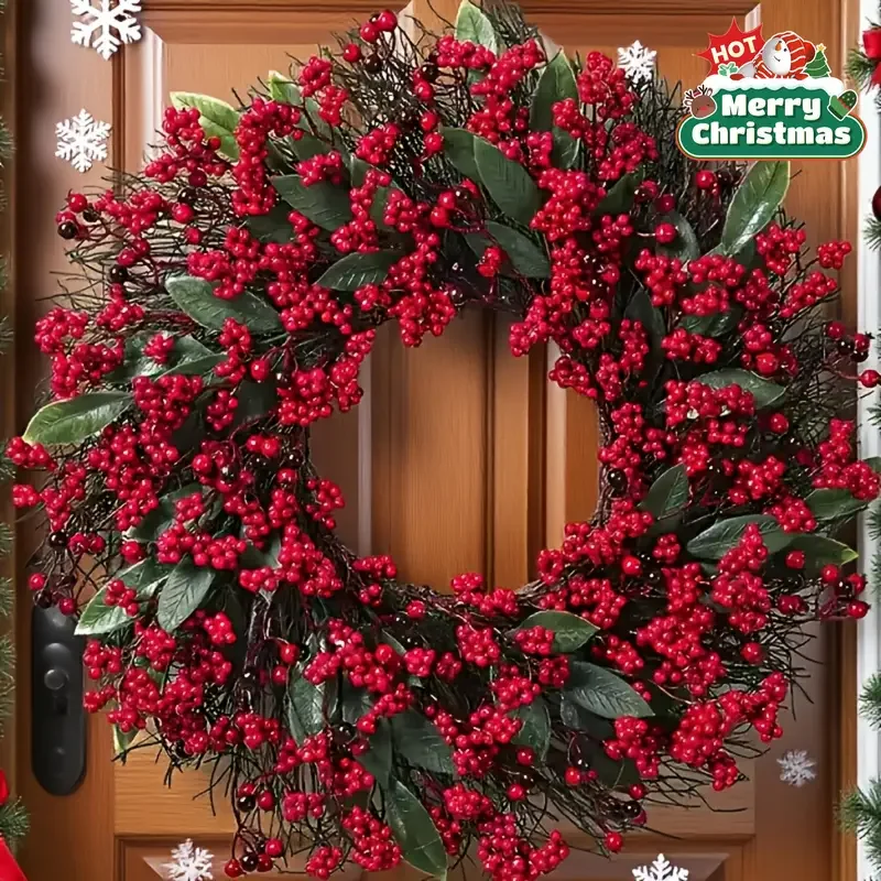 

Luxurious Artificial Christmas Wreath All-Weather Indoor/Outdoor Door,Tabletop Decoration-Plastic Holiday Wreath for Xmas Tree