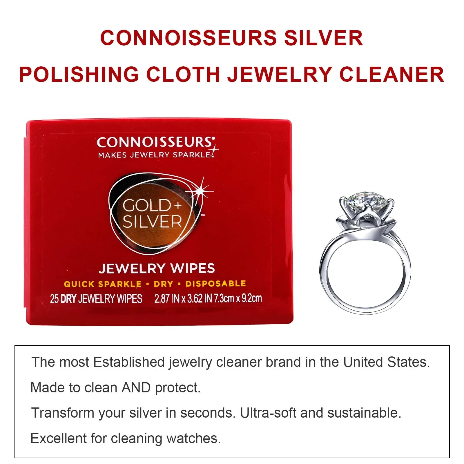 Connoisseurs Jewelry Wipes Diamond Gold Silver Platinum Jewelry Cleaner Jewellery Watch Polishing and Maintenance Cloth