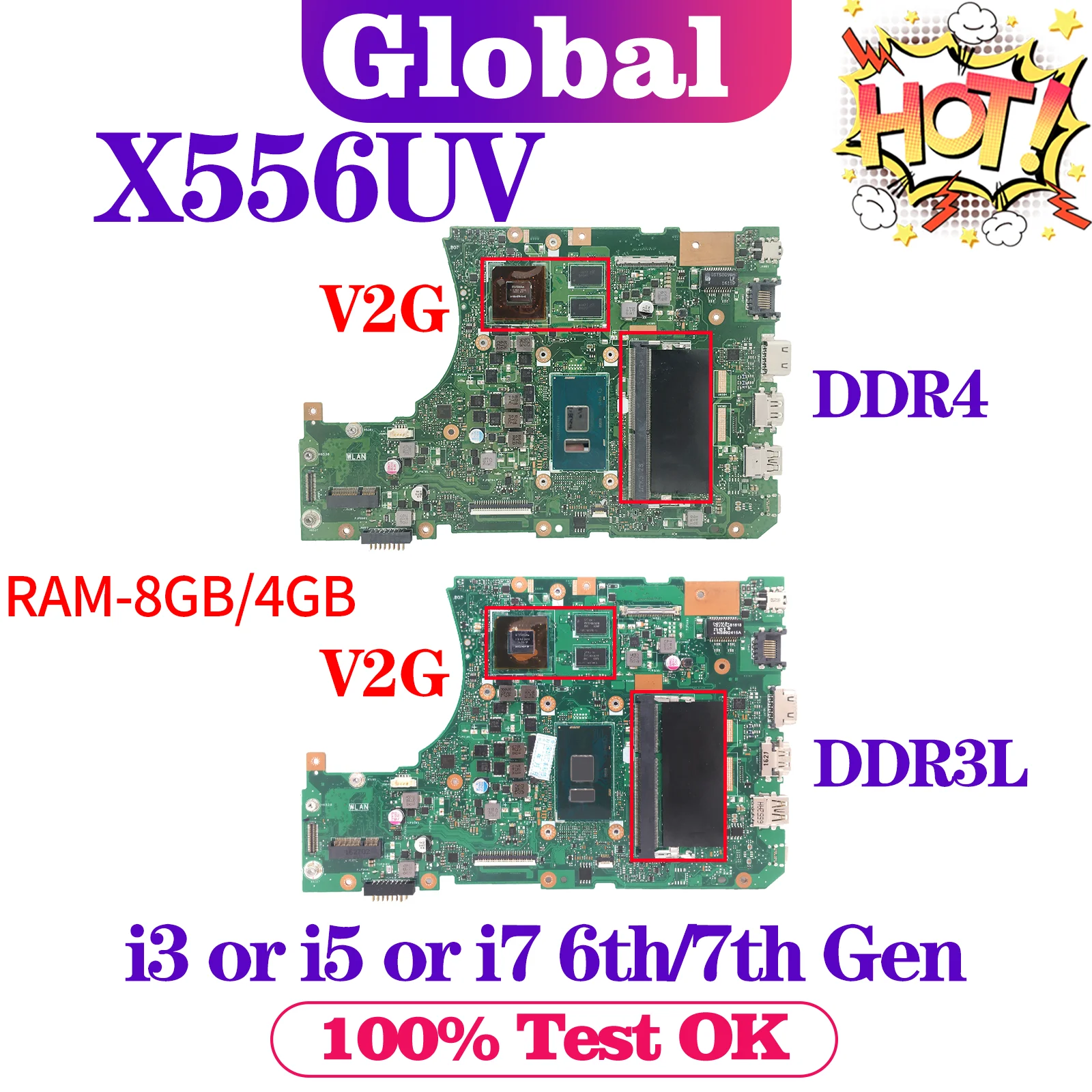 

X556UV Mainboard For ASUS A556U X556UQ X556URK X556UJ X556UQK X556UF X556U Laptop Motherboard I3 I5 I7 GT930M GT940M 930MX 940MX