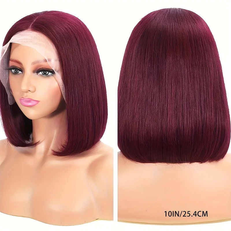 200% Density 13x4 Lace Front Human Hair Wigs 99J Colored Glueless HD Transparent Burgundy straight Lace Frontal Wig