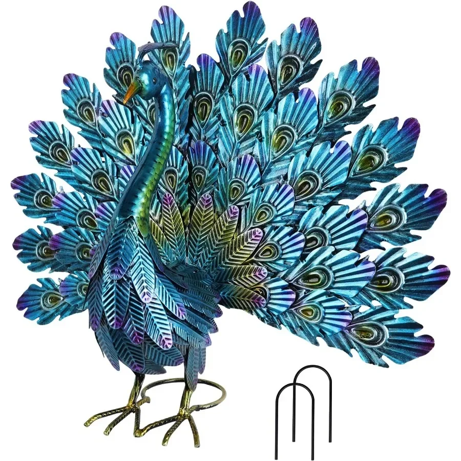 

Garden Decor Outdoor Statues 22.4" Large Metal Peacock Standing Yard Art Blue Green Bird Lawn Sculptures Garden Decor for Outsi