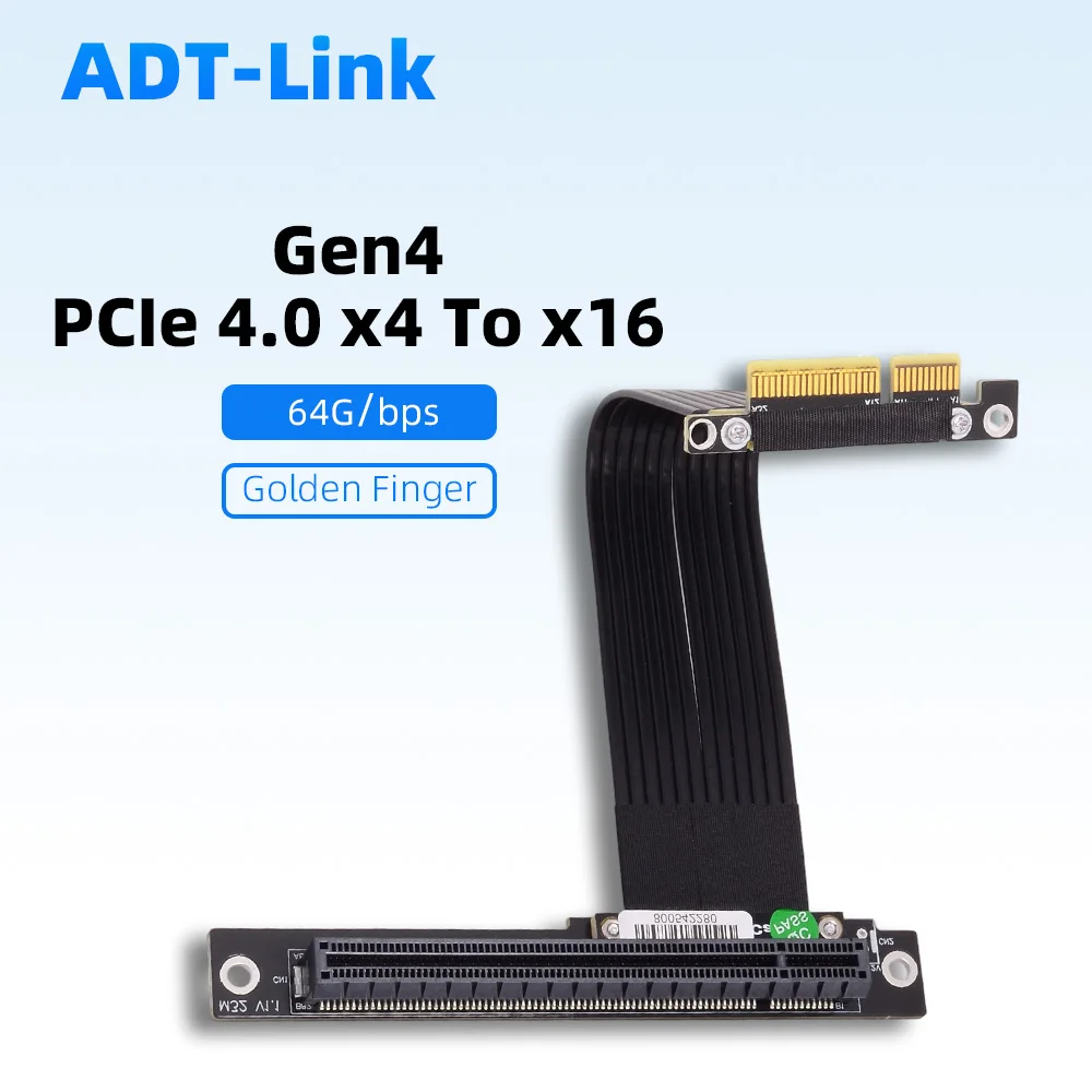 

ADT-Link PCIE 4.0 X4 To X16 GPU Extension Cable Adapter Riser Gen4 64G/bps 16x 4x High Speed Stability Steerable Extension of 1U