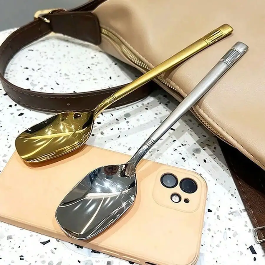 1pc Premium Stainless Steel Dining Spoon 7.7 Inch Mirror Polished Table Spoon Seamless Soup Spoon Elegant Dinnerware For Home Restaurant Christmas Party Silver Gold Finish