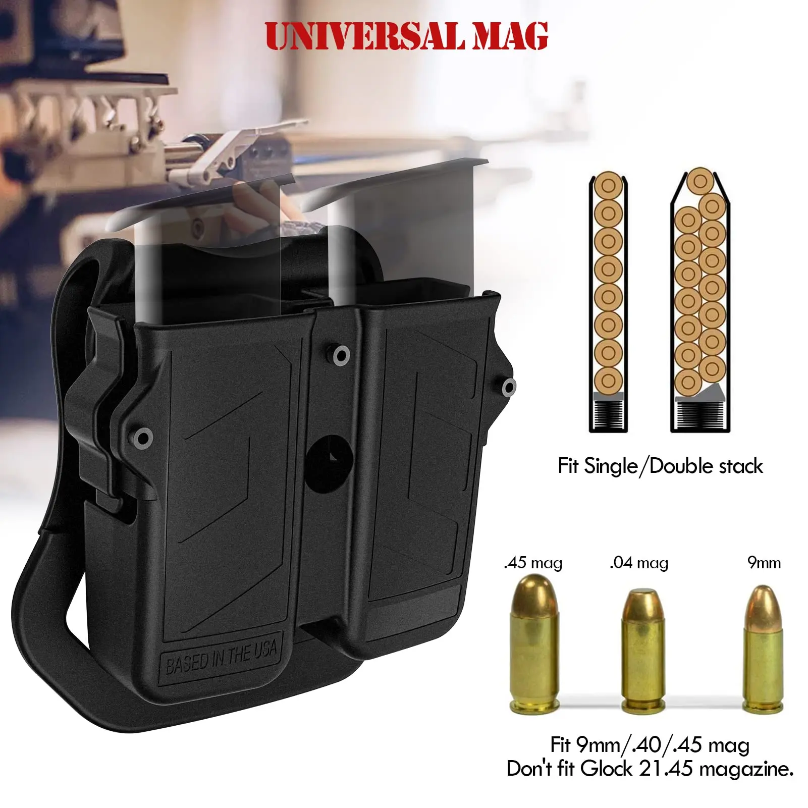 

Tool Holder Universal Double Magazine Holder Pistol Mag Carrier for 9mm 10mm .40 .45 Single Double Stack Magazine Pouch Holster