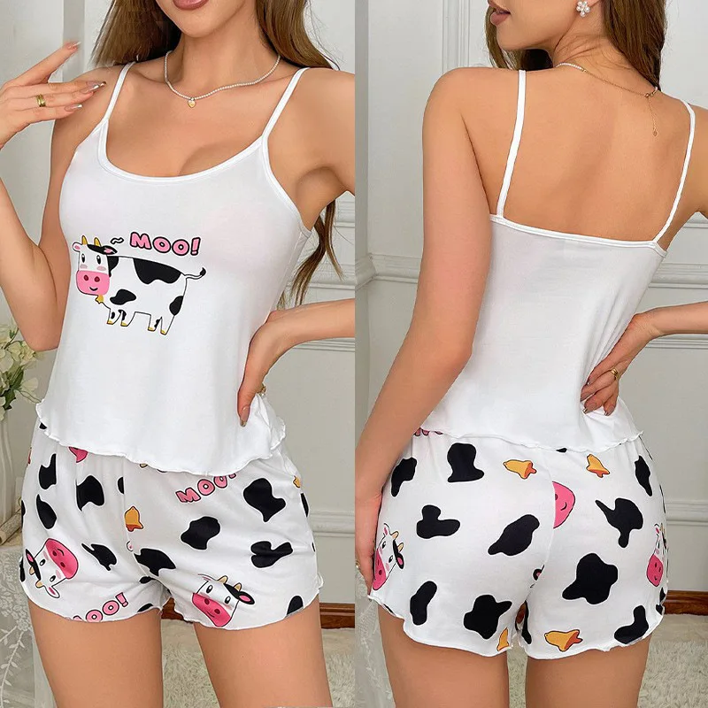 

2025 Women Pajamas Sleepwear Pajama Set Sports Camisole and Shorts Print Ventilate Casual Soft Comfortable