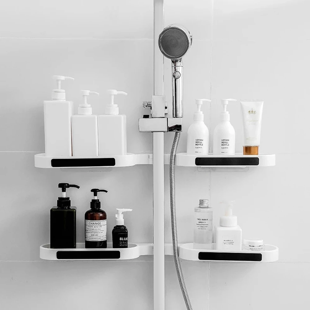 Bathroom Shelves Punch-free Revolving Rack Wall-mounted Corner Shelf Shower Storage Holder Kitchen Wall Storage Rack Organizer