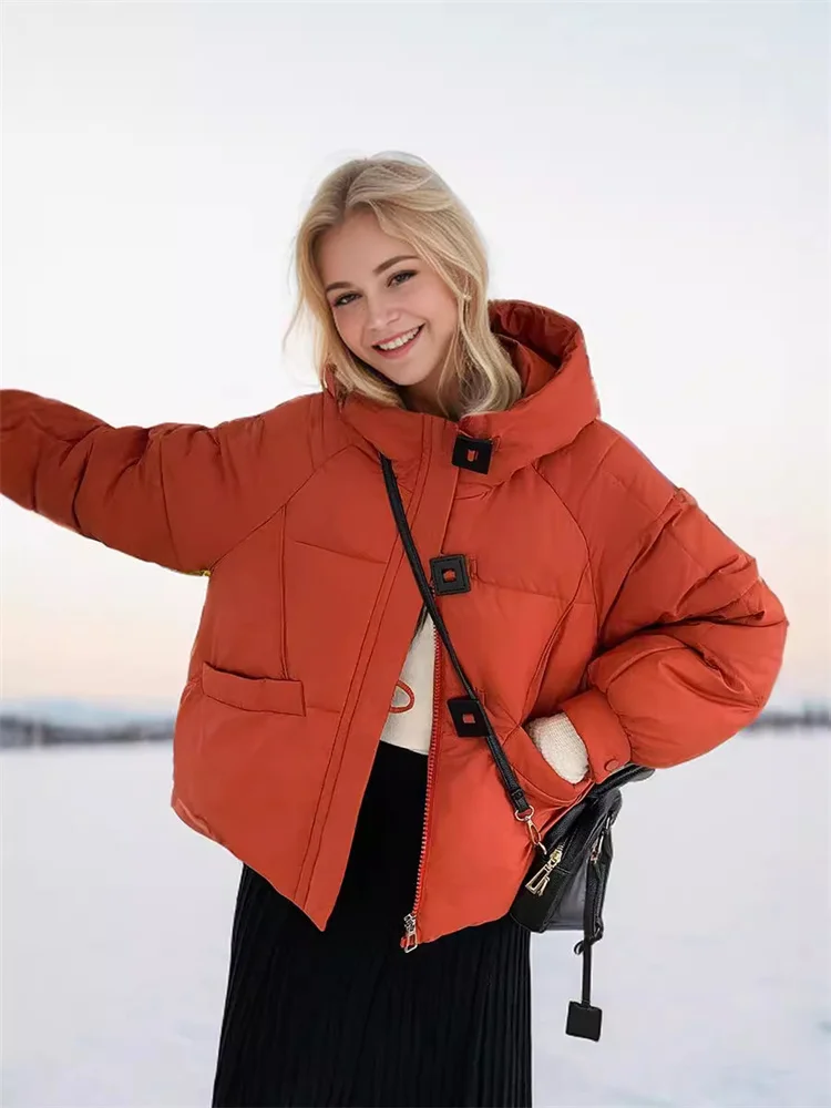 Women's Jacket With Padded Down High-End Quality New For 2024 Square Buckle Design Stylish And Simple Temperament Winter Coat