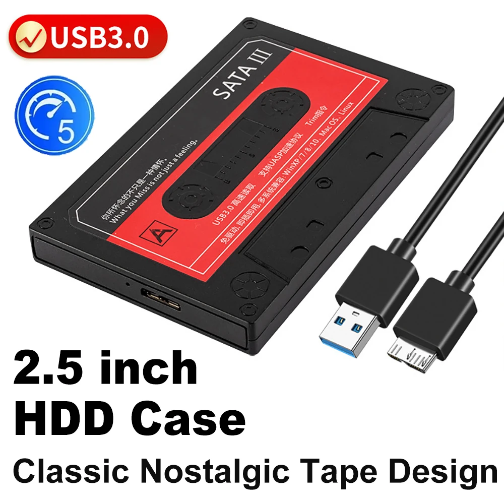 2.5'' HDD Enclosure SATA to USB 3.0 External Hard Drive Case 5Gbps Tape Design HDD Case With DIY Sticker for PC Laptop Notebook