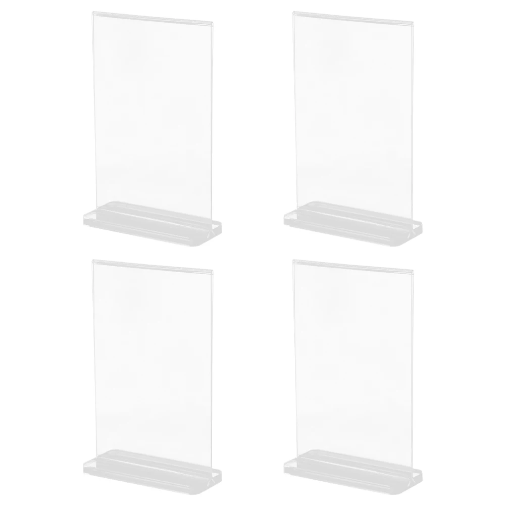 

4pcs T-Shaped Display Stand Sign Holder 9x12.8cm Clear Menu Card Rack Poster Acrylic Stands For Display Storage Tabletop