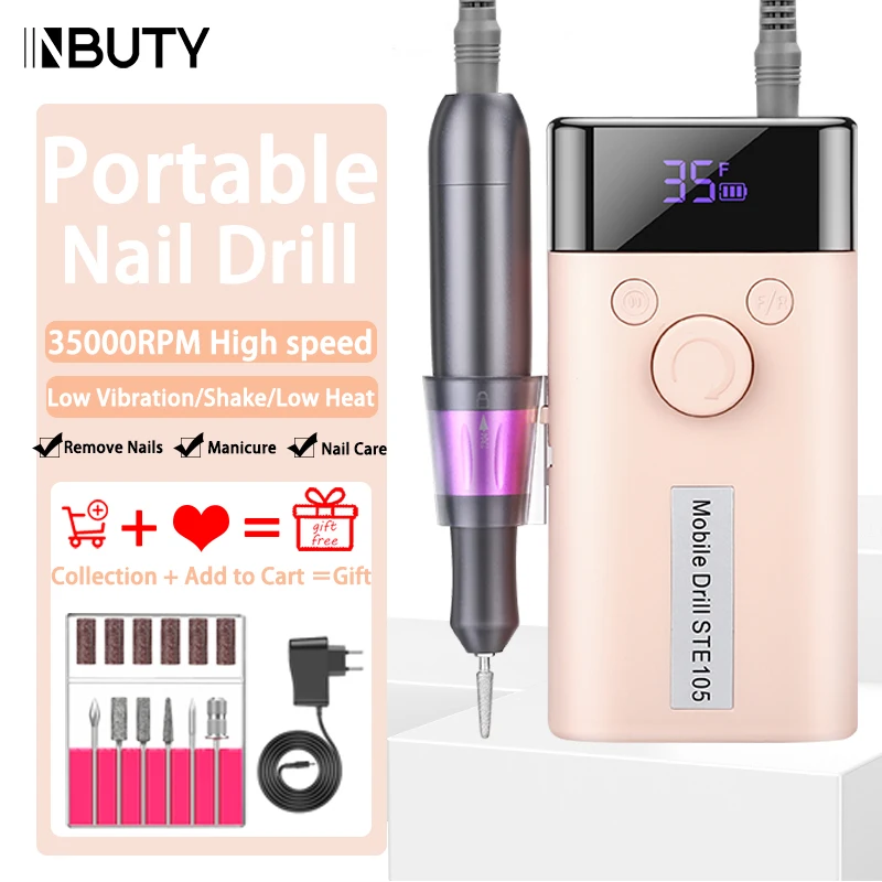 INBUTY Portable Electric Nail Drill 35000RPM Nail File Machine Nail Drill File for Remove Gel Polish Nails Manicure Salon Home