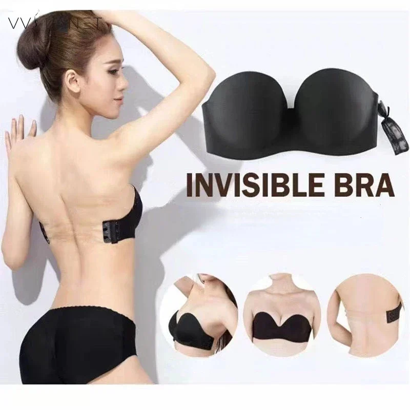 Invisible Strapless Bra Women Magic Push Up Bra Women\'s Bras Underwired 1/2 Cup Back Band Dress Wedding Backless Invisible Bras