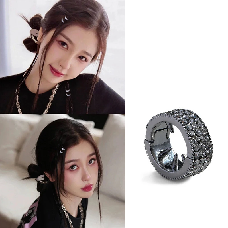 1PC 여성용 메탈 헤어 클립, 라인스톤 사이드 클립, 둥근 헤어 링, 땋은 머리 스타일 액세서리