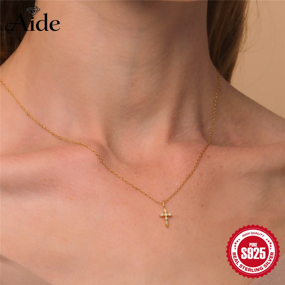 AIDE 925 Sterling Silber Kristall-Kreuz-Anhänger für Damen, Schlüsselbein-Kette, schlichte Choker-Halskette, sexy Pop-Wind-Party-Geschenke
