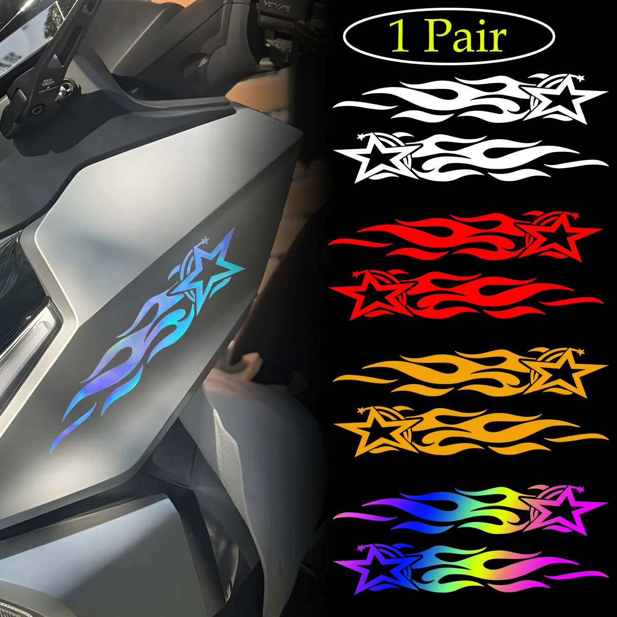 1 Pair Flame Star Reflective Motorcycle Stickers Moto Scooter Body Vinyl Decoration Decals Accessories For YAMAHA Nmax Xmax Tmax