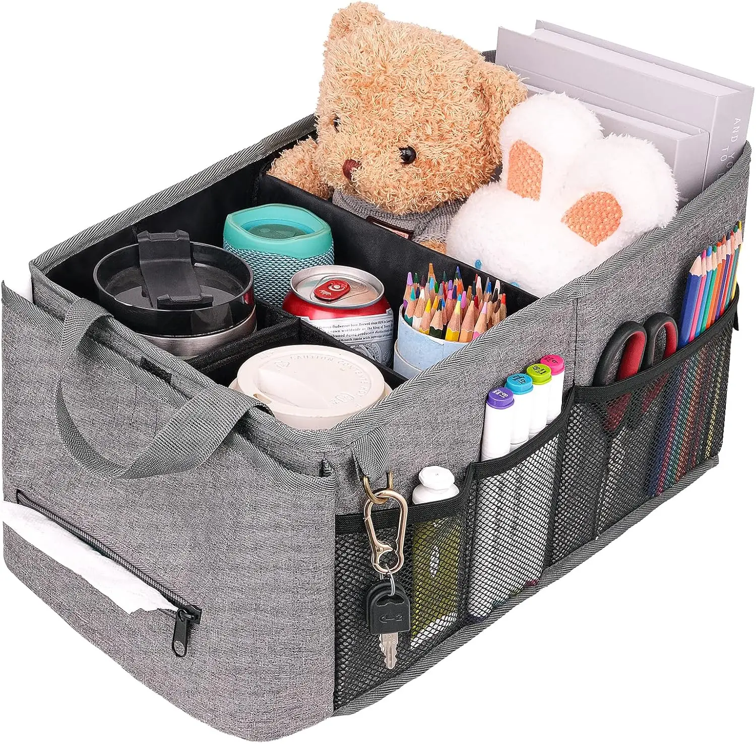 

Car Organizer with Tissue Box, Coffee Cup Drink Holder, Toy Books Storage for Car (Grey)
