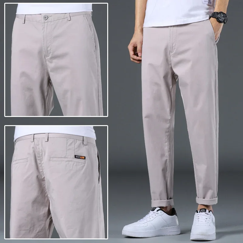 

2024 Men's Cropped Pants Slim Fit Casual Pants Men's Pure Cotton New Casual Pants Spring and Summer Straight Tube Comfortable