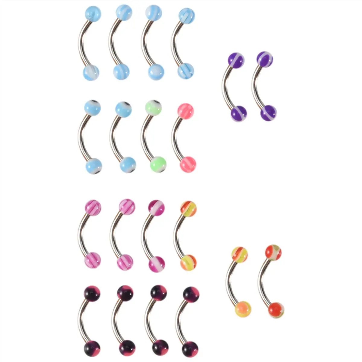 ABQR 20 piezas barra de bola de acero inoxidable colorida anillos curvos para cejas barras Tragus Piercing