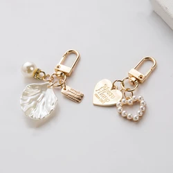 Metal Heart Shell Key chain Creative Gift Cute Pearl Pendant Bag Pendant