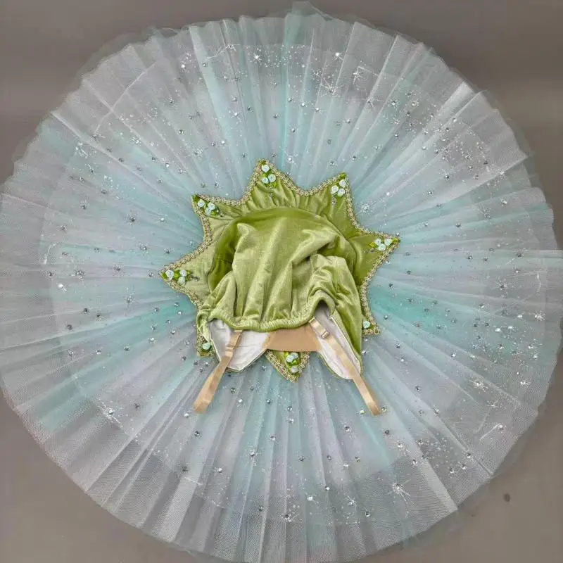 

Professional Ballet Tutus Green Velvet Top Children's Ballerina Clothes Girl Halloween Costumes Woman Party Dresses