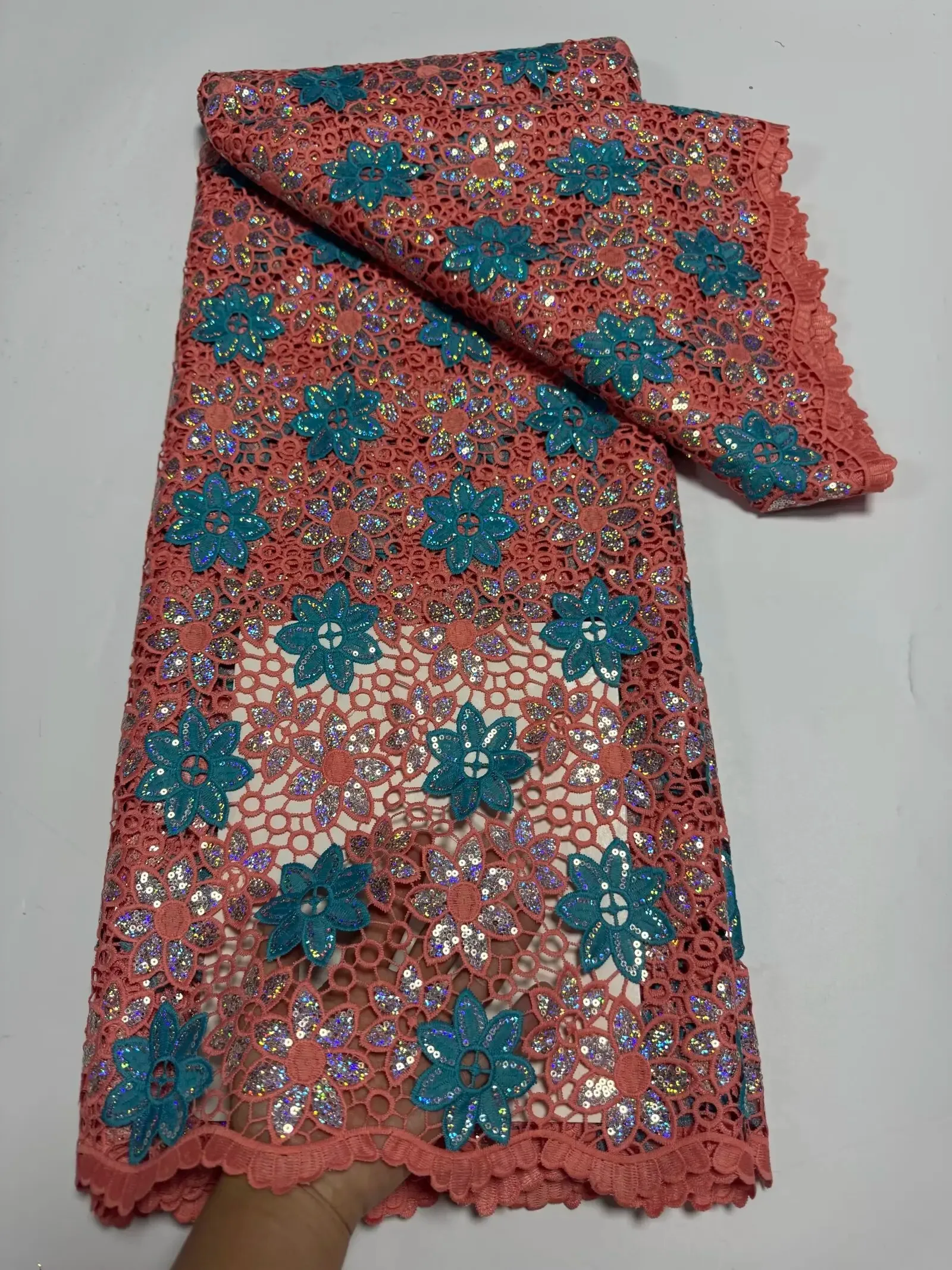 100%Cotton Nigerian Guipure Cord Lace Fabric 2025 High Quality African Water Souble Lace Fabric For Women Wedding Dresses SZ548