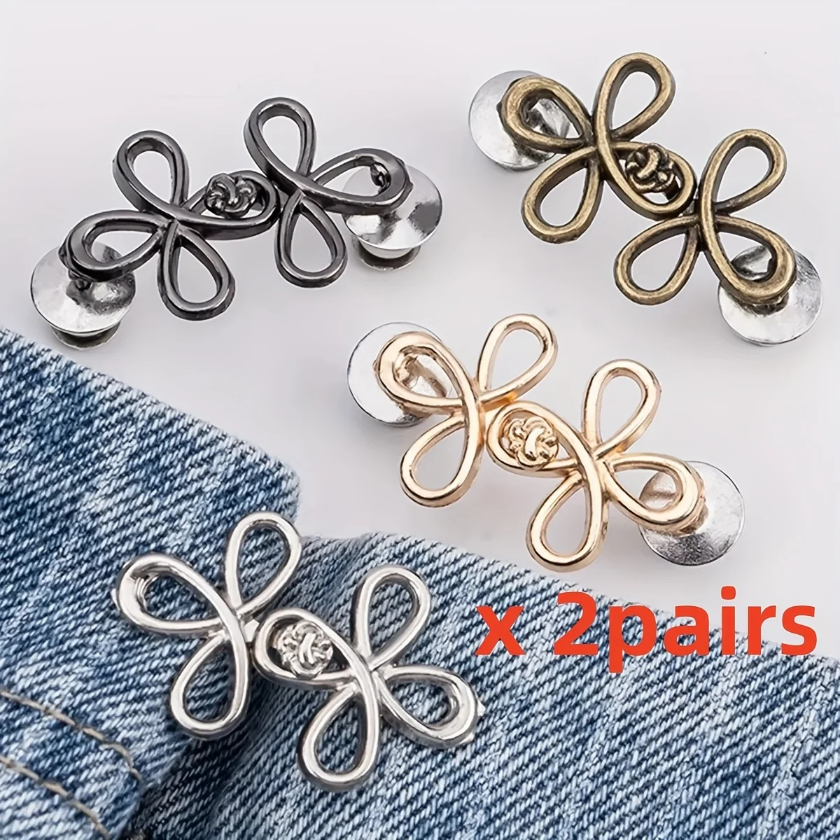 2pairs Four leaf clover waist button, detachable, nail free, seam free, metal waist button, jeans waist circumference reduced, w