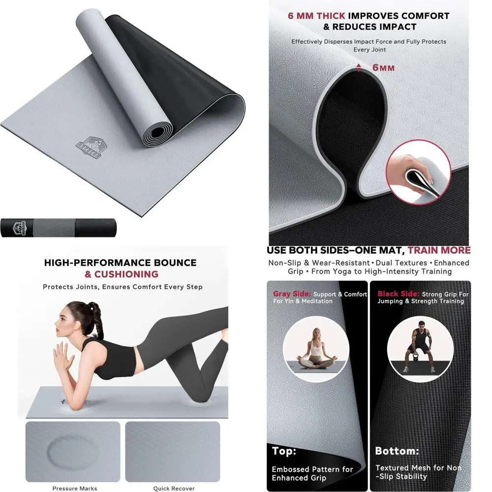 

Сверхширокий коврик для йоги 72x36 дюймов - толщина 1/4 дюйма, двухцветный, противоскользящий, с высокой амортизацией для йоги, пилатеса и домашних тренировок, с сумкой для переноски