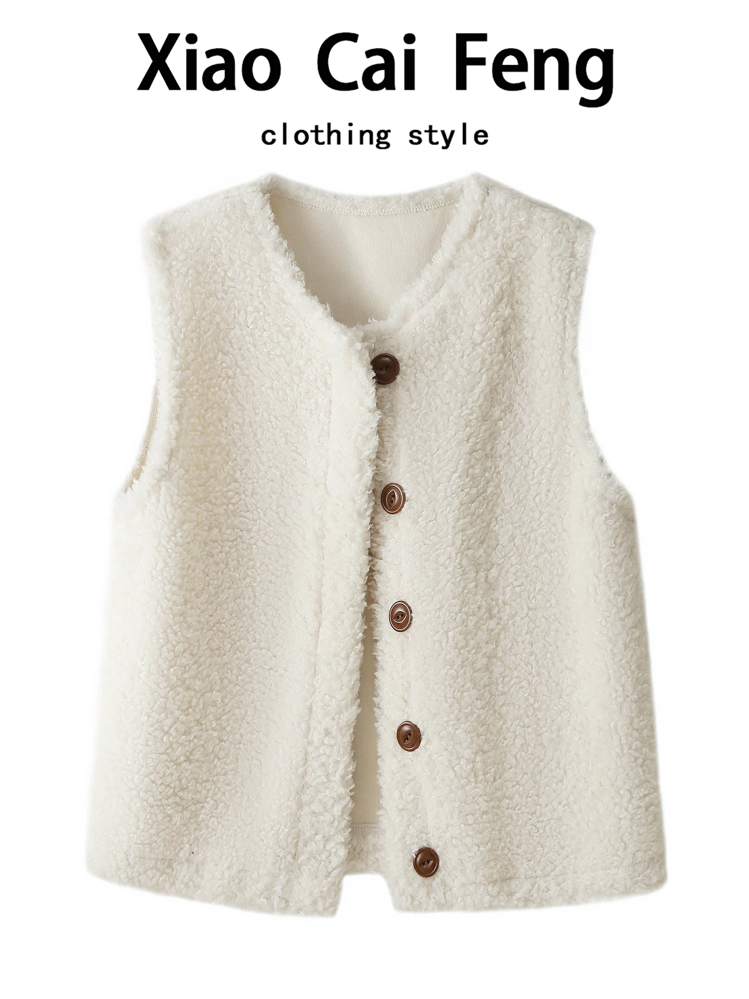 Eco-Friendly Fur Short Jacket Women's Autumn Winter Thickened round Neck Single Button Closure Fashionable Vest Coat