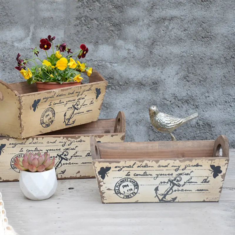 Gardening groceries Solid wood succulent flower pot Flower device Balcony shooting props Ornament