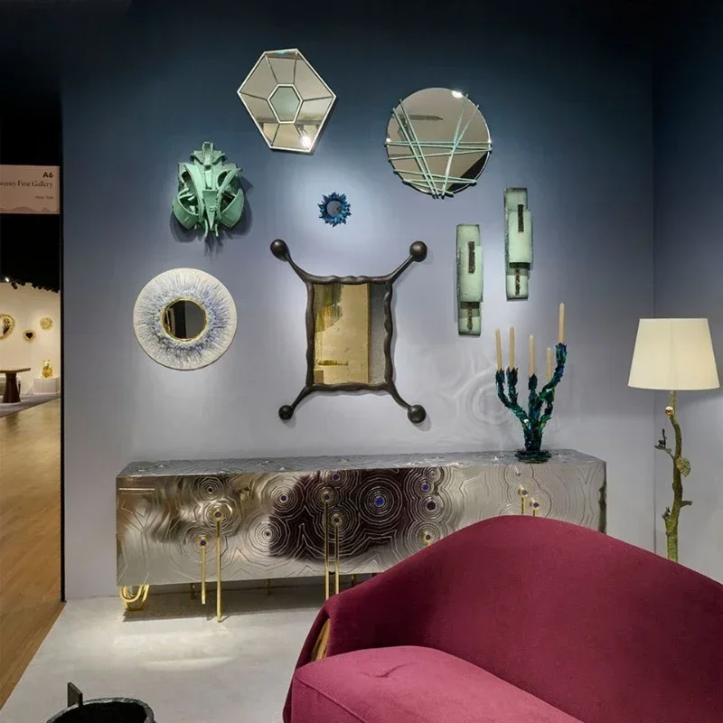 Легкие роскошные изысканные высококачественные боковые шкафы из нержавеющей стали с зеркальной гравировкой, шкафчики