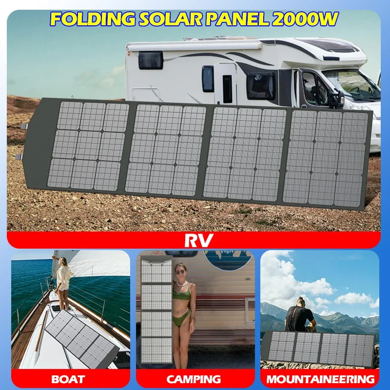 2000W/1500W/1000W/500W Foldable Solar Panel Portable Solar Charger DC Output PD Type-c QC3.0 for Phones Tablet Camping RV Trip