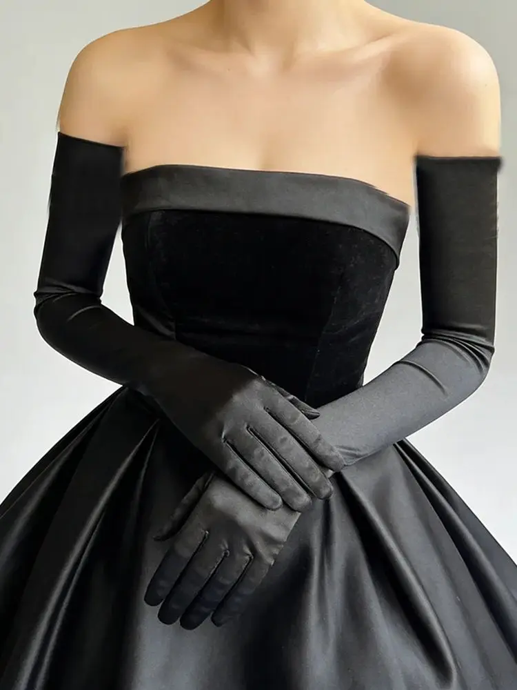 4 verschiedene Längen, einfarbige Satin-Handschuhe für Damen, für Hochzeiten, Partys, Oper, Ellenbogen-/Handgelenklänge, dehnbar, für Karneval, Party, Etikette, Auftritte
