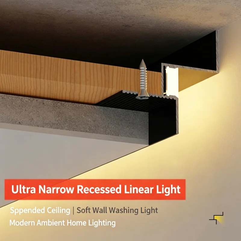 Recessed Ultra Narrow Shadow Gap LED Linear Light Z/T Aluminum Profile Reflective Suspended Ceiling Light Channel for Home Decor