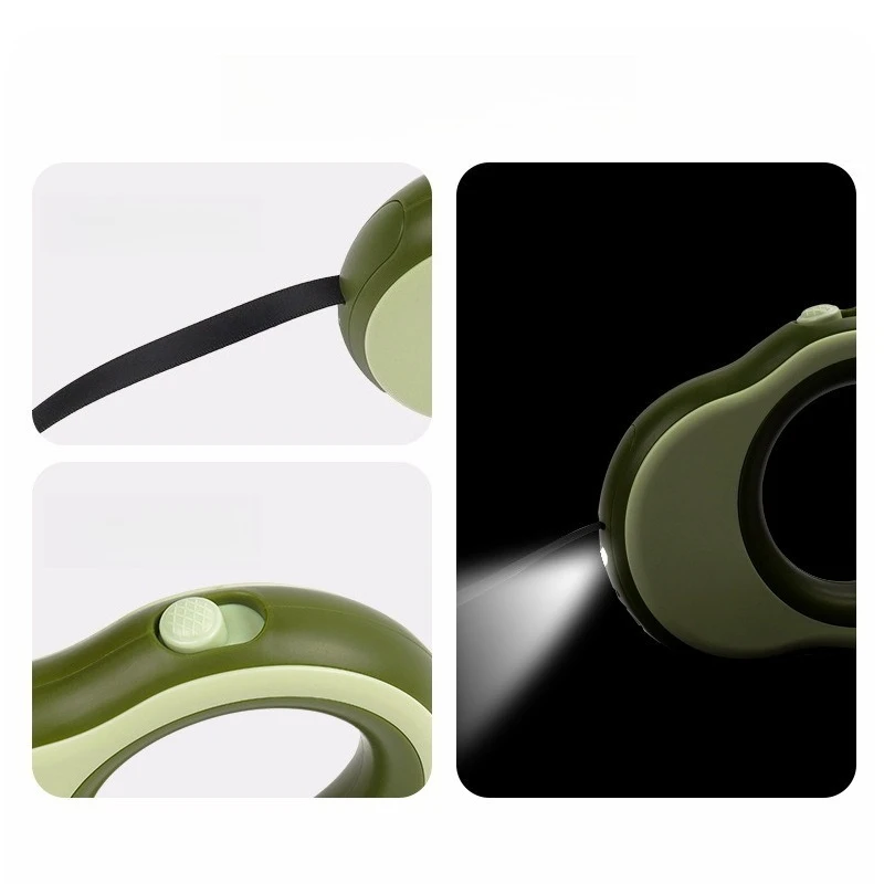 New Pet Traction Rope Telescopic LED Light Night Travel Traction Rope One-button Lock Charging Traction Rope