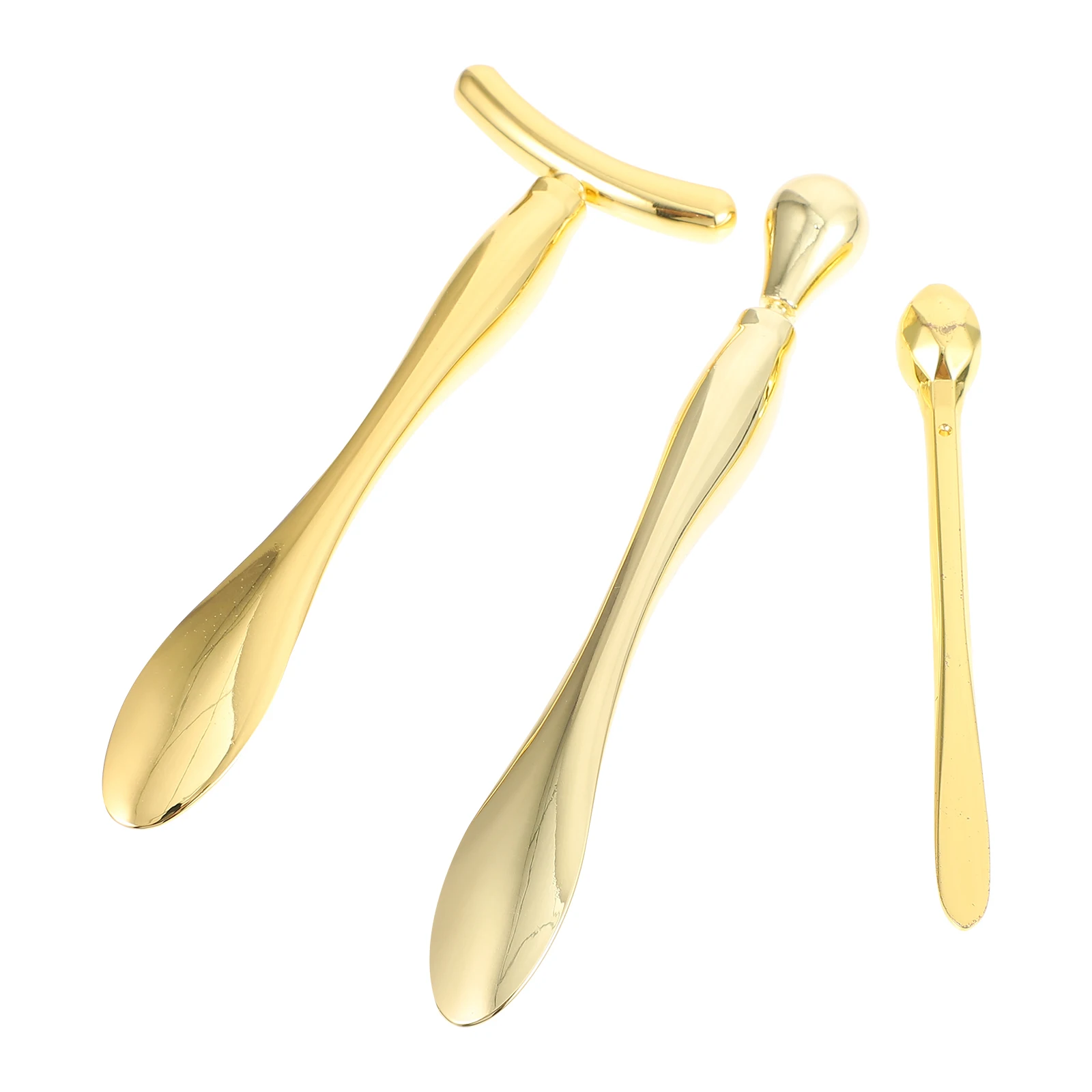 

3pcs Alloy Eye Cream Spoon Face Massage Tool Skin Care Applicator Golden Smooth Durable Facial Mask Spoon Spatula Stick