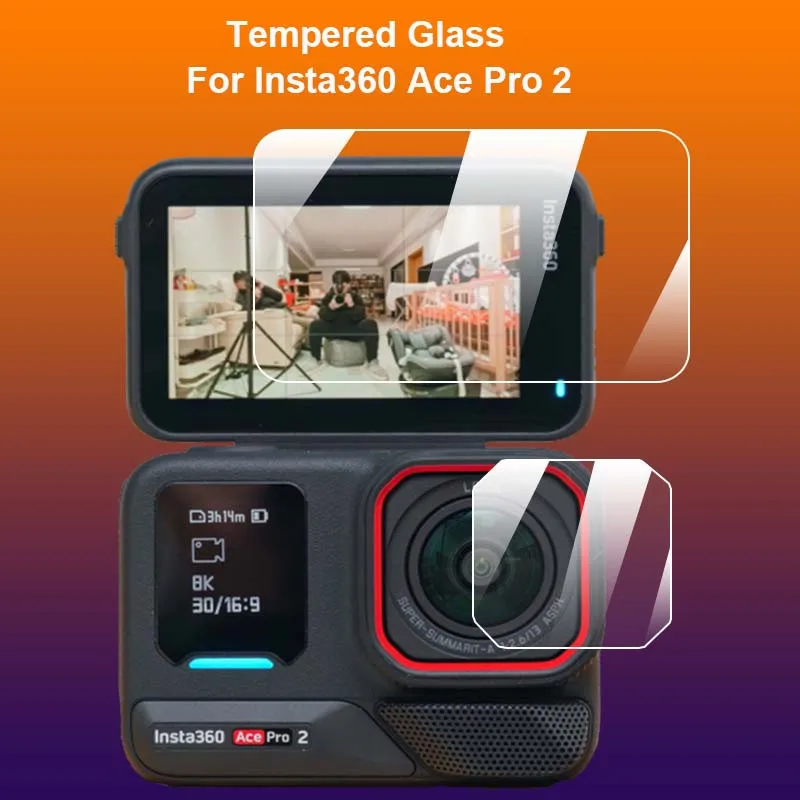 For Insta360 Ace Pro 2 Pro2 Transparent Ultra Thin Camera Lens + LCD Screen 2.5D Tempered Glass Protector Film