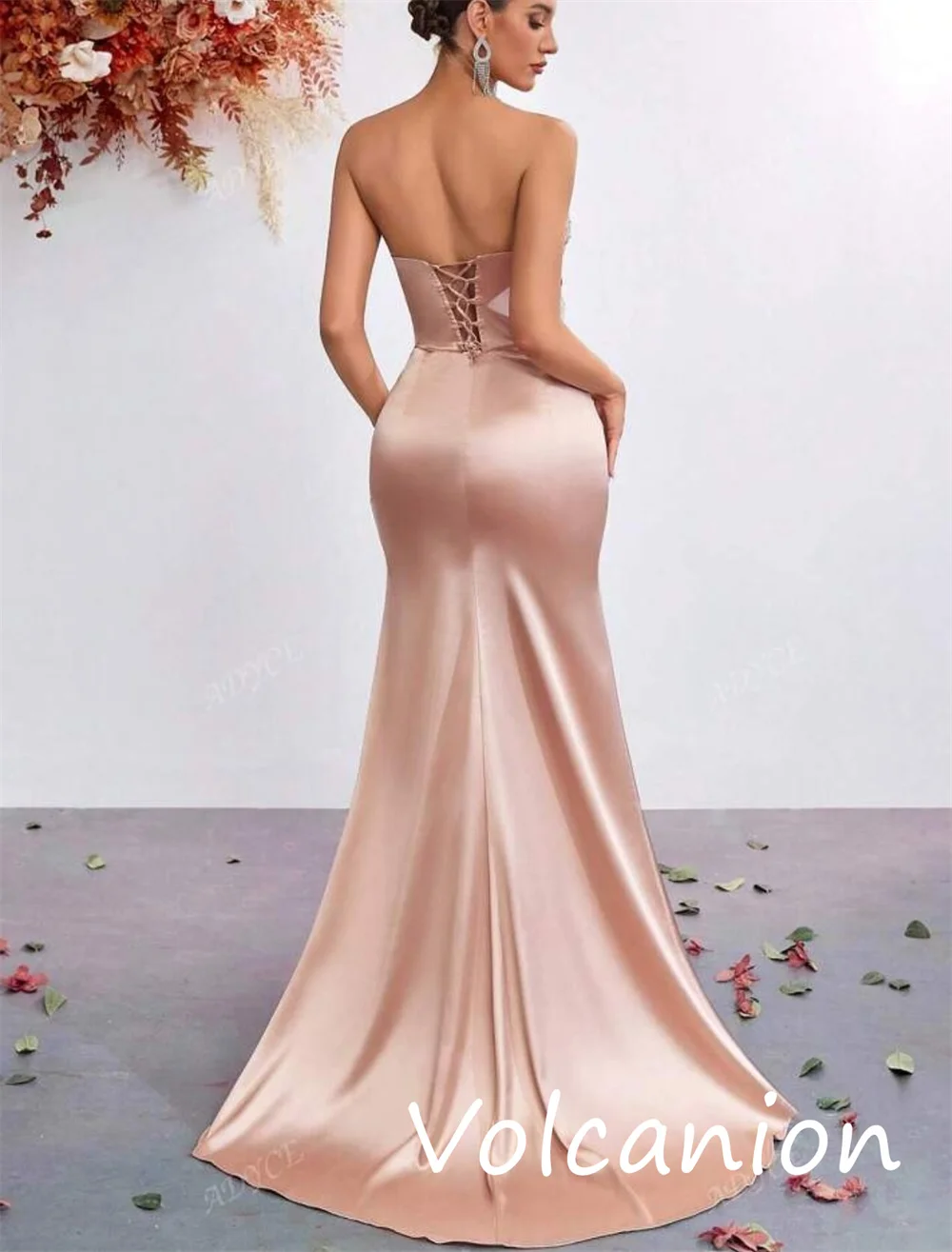 Customized Modern Style Charmeuse Sequined Pleat Trumpet Strapless Long Dresses Bespoke Occasion Sparkle