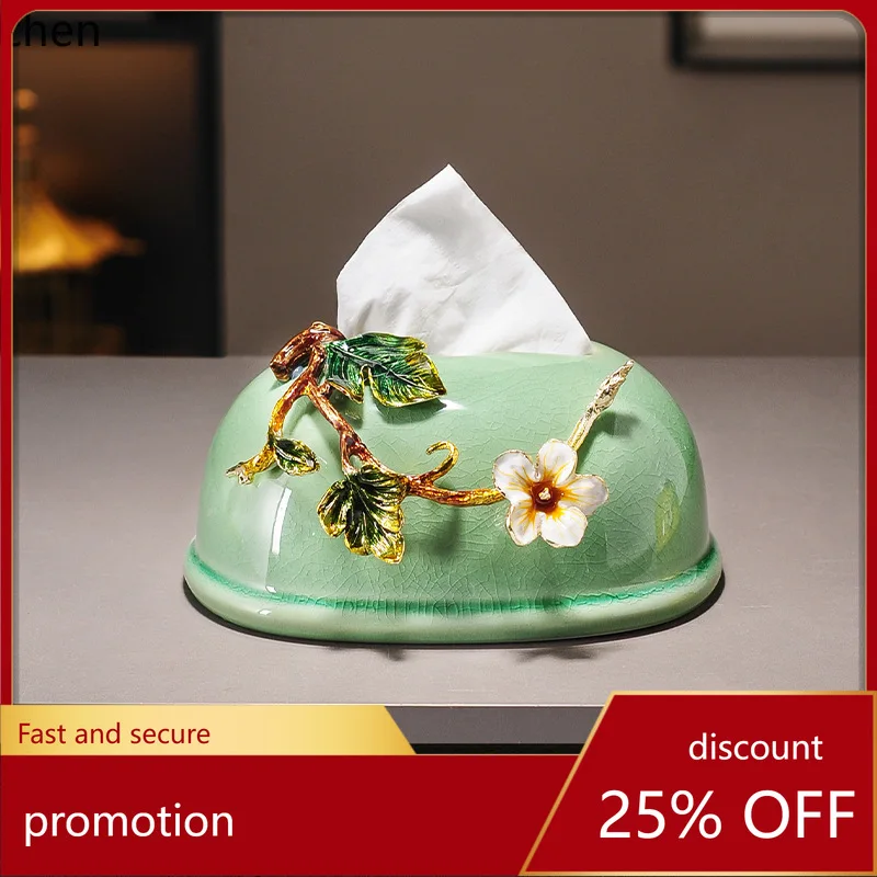 

Cz ceramic tissue box - living room coffee table desktop home tissue dispenser - study room decoration - chinese style ornament