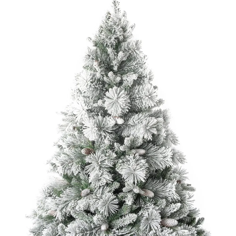 شجرة عيد الميلاد الاصطناعية البلورية بطول 7.5 أقدام من جلاسكو مع مخاريط صنوبر، وتحكم في دواسة القدم، ونصائح فرع 1556، و750 أضواء دافئة، وم #4