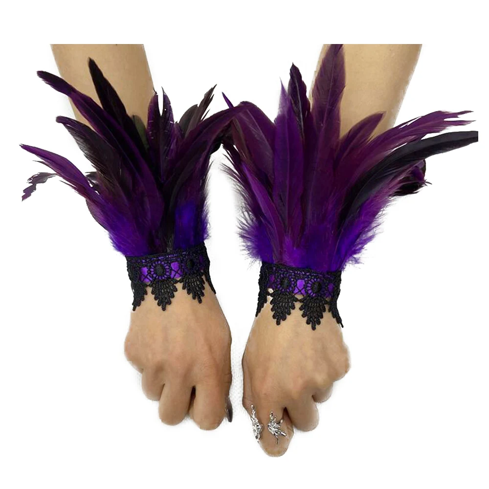 Holloween Lace Feather Gloves Hook Finger Embroidery Mittens Exaggerated Lace Fishnet Gloves Stage Performance Arm Cover