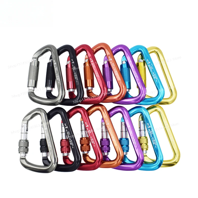 30KN Aluminum Alloy Outdoor Climbing Downhill Wire Lock Automatic Lock Main Lock Mountaineering D-type Safety Hook view 4