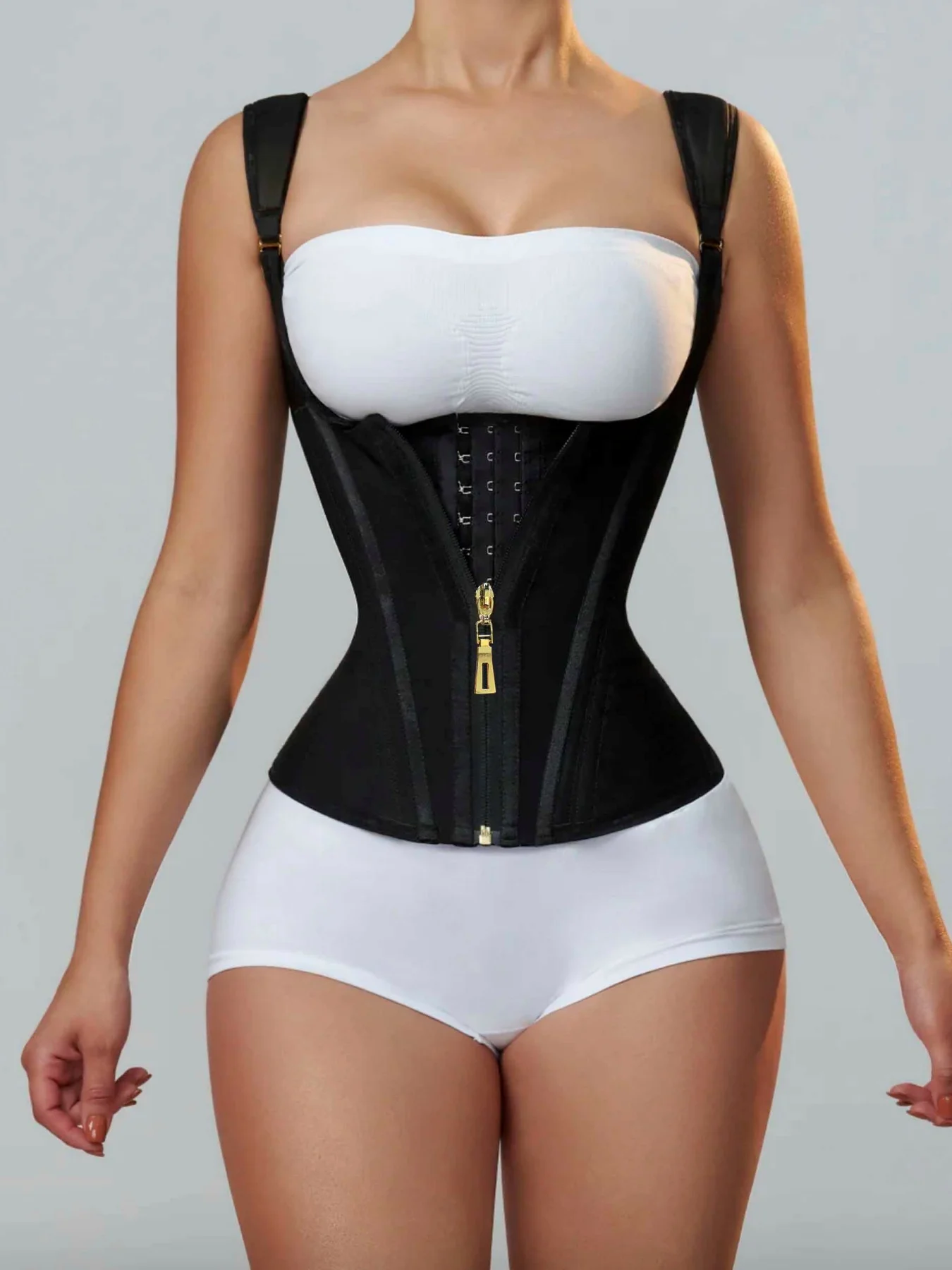 

Women's Steel-Boned Tummy Control Waist Cincher Shaping Camisole Top with Zipper & Comfort Stretch