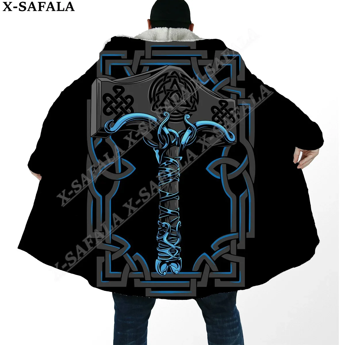 Symbol Viking Tattoo Raven Odin Overcoat Coat 3D Print Thick Warm Hooded Cloak  Men Windproof Fleece Unisex Casual-29