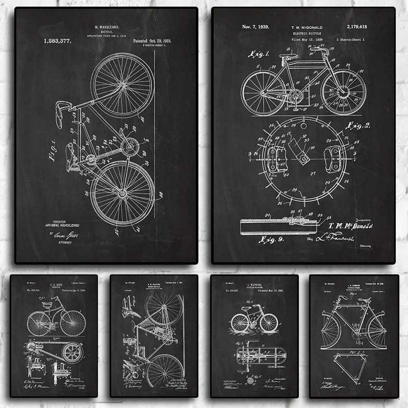 Sports Bicycle Blueprints Vintage Mechanical Enthusiast Wall Art Decor Home Decoration for Living Room Repair Shop Posters