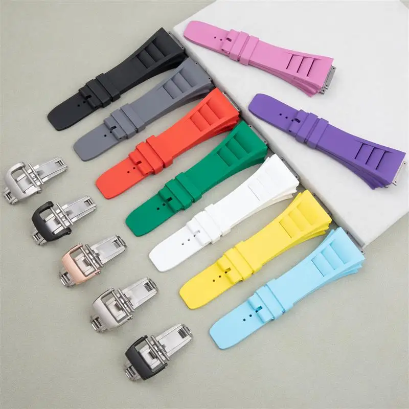 

BEFIA Top Grade Fluoro Rubber Watchband Bracelet For Mille Strap For Richard Wristband RM030/055 Belt Titanium Steel Interface