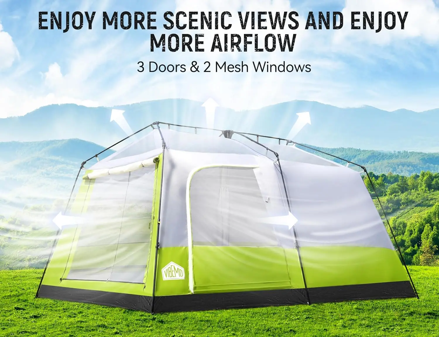 

8/10 Person Camping Tent, Pop-Up Family Tent for Instant Easy Setup, Spacious Interior, Includes Rainfly, Room Divider