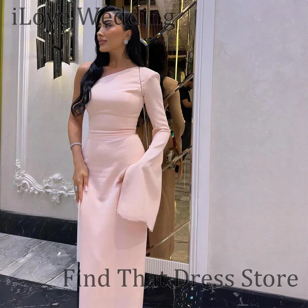 Abito da sera formale con tubino in raso classico monospalla rosa su misura Abito da ballo da sposa senza schienale lungo fino al pavimento